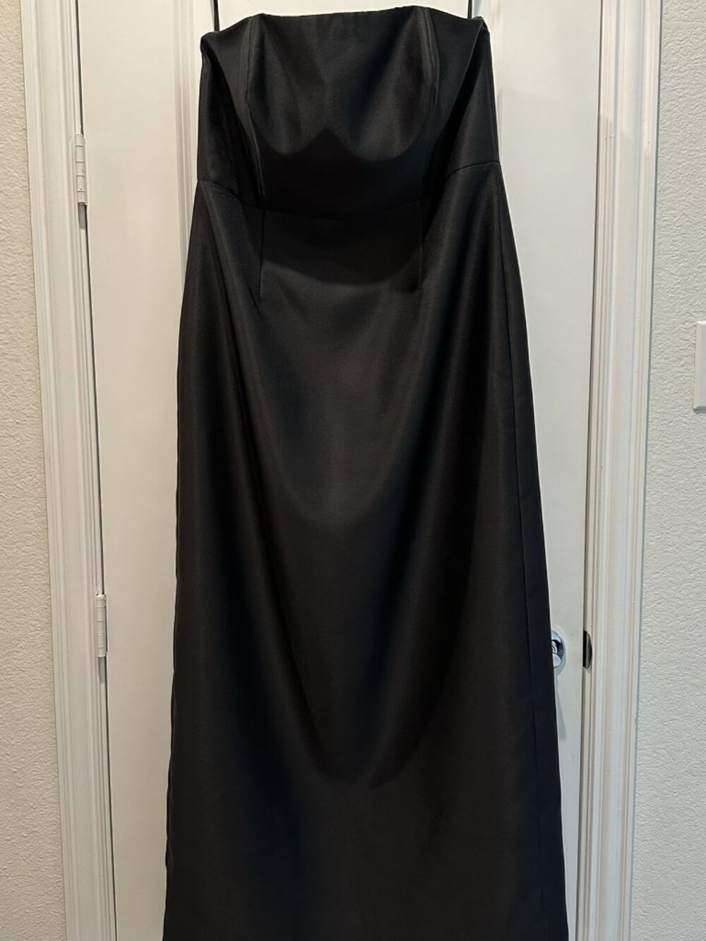 ALFRED SUNG D877 Black Satin Strapless Bridesmaid Dress
